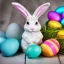 Placeholder: Easter bunny with eggs creepy photo