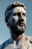 Placeholder: Ultra Realistic image, classical renaissance sculpture, marble material, Lionel Messi, emperor style, chisel style, waist up portrait, epic, celestial, cinematic lighting, God light, god rays, 4k resolution, smooth details, ornate details, soft lighting, unreal engine 5, sky background.