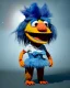 Placeholder: hybrid character, waitress sexy woman with monster muppet mask that covers her entire head, punk and blue, short shirt, tray, old school tattoo, retro style, Sesame Street style, hot, smooth, unreal engine 5, god lights, ray tracing, RTX, lumen lighting, ultra detail, volumetric lighting, 3d.