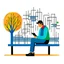 Placeholder: Processing of personal data The figure of a person sitting on a park bench, thinking about complex issues.