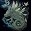 Placeholder: Sketch a composition where smoke transforms into a mythical creature, intertwining with intricate patterns formed by crushed weed leaves, creating a visually captivating and balanced artwork.