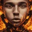 Placeholder: portrait photography of perfect face mbappe crying, Fire theme art, Dark moody night atmosphere, 8K, close-up face, ignore NSFW,magic,city, steampunk, chief ,apocalypse, set , sorrow,cyborg,