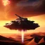 Placeholder: volumetric dramatic desert Battle scene with futuristic hovering military armored Hovercraft painted by chris foss, floating, 4k, 8k, Minutiae, highly detailed, With laser Turret, pennant, hovering, stripes, sunset, duststorm, nimbus clouds, tornado