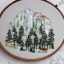 Placeholder: exquisite whimsical snowy forest in embroidery hoop, intricate, highly detailed, linen and wood backdrop