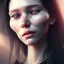 Placeholder: mother with black long hair smiling, close-up head, cyberpunk, realistisch, light, ray-tracing, view from left, realistic skin with details