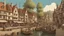 Placeholder: gothic medieval harbour with ships, piers, houses, shops, inns, balconies, plants, people, market