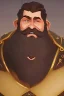 Placeholder: Medieval Fantasy Bearded strong man wearing a thick fur-lined merchant's coat, wearing gold rings, divine, halo, happy smiling, portrait, high definition, realistic, long hair, dynamic lighting, volumetric lighting, mustache