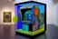 Placeholder: teleport machine in glass box in gallery in the style of Eileen Agar