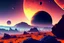 Placeholder: one distant exoplanet in the horizon, rocks, vegetation, epic art, sci-fi, movie wallpaper