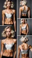 Placeholder: photography of a beautiful anorexic woman, silver satin spaghetti top, sports illustrated, blond short wavy bob haircut, pronounced sternum