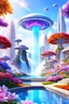 Placeholder: very beautiful, flowers, garden,cité futuriste ultra moderne, ufos colors, cascade colorée, dômes