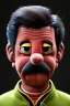 Placeholder: Waist up muppet Portrait, Nicolas maduro us muppet doll, black hair, Venezuelan president, red and yellow tracksuit, mustache, photo studio, black background, unreal engine 5, concept art, art station, ray tracing, lumen lighting, ultra detail, volumetric lighting, 3d.