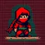 Placeholder: a pixel art-style, simple 64-bit Ninja with a red outfit, retro gaming shinobi graphic style