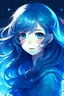 Placeholder: girl cuteblue wavy long hair with galaxy in there eyes, style anime