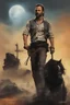 Placeholder: Andrew Lincoln as "Rick Grimes" movie poster (the walking dead) in the art style of Frank Frazetta