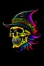 Placeholder: A pirate skull wearing a pirate hat of the day by art of napoleon std black, in the style of airbrush art xbox 360 graphics, bright fractal colors and intricate designs, energetic expressions smokey background, wiccan, eye-catching designs