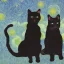 Placeholder: a van gogh painting with a gray cat and black dog