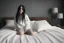 Placeholder: Billie Eilish, on the bed, in my underwear, pale skin, high detail, realistic, 8k, not to be distinguished from a photo