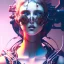 Placeholder: Singer Danish MØ face, steampunk, cyberpunk, punk, Abstract Yoji Shinkawa, intricate, soft pastel colors, pastel colors, darkblue tones, darkred tones, dark tones, high lighting,