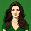 Placeholder: 2d Illustration of a 27 year old beautiful American woman, front view, flat single dark green background