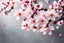 Placeholder: fantastic light pin gray background with four bunches of cherry blossoms on blurred background