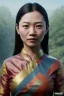 Placeholder: Thailand girl head portrait, warrior costume, village, meditation, woods, cyberpunk, 8k quality