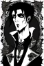 Placeholder: goth male necromancer with black hair and gothic jewelry in the style of Aubrey Beardsley