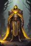 Placeholder: Copper Warforged, druid, glowing yellow eyes, wearing cloak, dungeons and dragons, Mechamaru