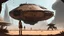 Placeholder: Concept art. Medium shot. skinny 50-year-old woman in brown shorts, shirt, and boots, standing next to a Vulture Droid cargo spaceship, sitting in a deserted, derelict alien jungle town. Best quality.