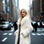 Placeholder: Super model blond eurasian woman with blue eyes wearing ja white fur coat in a street of new-york, ultra realistic HD photo