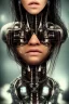 Placeholder: wonderfull portrait, shakira face, half face robot rust, long black hair, intricate, sci-fi, cyberpunk, future,