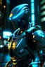 Placeholder: Future robot, the mechanical body made by C4D, with details and light and shadow effects rendered by OC renderer, the background is the night scene of the future city--ar 3:4 cyberpunk, warframe, invisible, armor, neon lights, character design, hard surface , smooth, detailed face, highly detailed, intricate detail, symmetry, volumetric lighting, ambient light, realtime, vfx, digital 3d, uhd, hdr