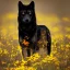 Placeholder: Black wolf with yellow and red