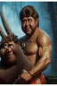 Placeholder: 4k ultra-hd, hyper realistic, cinema lighting, fantasy art, in the style of Frank Frazetta -- Fred Flintstone wearing a short-sleeve, orange and black spotted, full body loincloth handsome, fair skin, black hair, thick eyebrows, large nose. broad shoulders, massive arms, , caveman dwelling background--