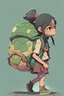 Placeholder: cartoon girl with turtle shell backpack on her back