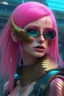 Placeholder: mermaid cyberpunk some scales on face pink hair sunglasses