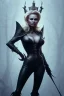 Placeholder: Pamela Anderson as evil queen in black leather, leather, busty, cleavage, angry, stern look. character design by cory loftis, fenghua zhong, ryohei hase, ismail inceoglu and ruan jia. unreal engine 5, artistic lighting, highly detailed, photorealistic, fantasy