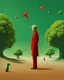 Placeholder: The little prince, real art. Surrealism in the style of green and red, Alex Andreev, organic biomorphism, Rene Magritte style, Sandy Skoglund style, the combination of real and surreal person