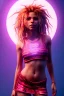 Placeholder: Shakira, artist, 30 years old, Realistic image, waist up portrait, etro style dress. Blonde, loose long hair, eyes make up, perfect, glow, circle iris. Neon colors, leds, geometric shapes. Dark background, photo studio, neon lights. Cyberpunk, concept art, smooth, unreal engine 5, god lights, ray tracing, RTX, lumen lighting, ultra detail, volumetric lighting, 3d, finely drawn, high definition, 4k.