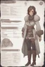 Placeholder: A dnd character sheet. A woman dressed for the cold north dressed in dark furs, with brown hair