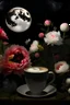 Placeholder: crescwnt moon against a night sky framed by peonies, dahlias. And coffee flower