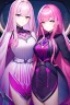 Placeholder: girl, masterpiece, best quality, cinematic lighting, detailed outfit, vibrant colors, perfect eyes, pink hair, long hair, vibrant purple eyes, same twins, same clothes,