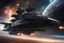 Placeholder: full length picture featuring an advanced and imposing futuristic spaceship warship aircraft carrier , set against a dramatic cosmic planets backdrop with vibrant nebulas and starfields. Enhance the visual impact by including dynamic lighting effects, such as glowing engines or weapon systems, and add smaller spacecrafts engaged in a high-speed chase or battle to convey a sense of action.