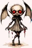 Placeholder: Artist Jean-Baptiste Monge style. A humanoid biomechanical Black bat-flower headed Baby with red eyes and a black and red dress. Modifiers: award winning crisp quality very cute