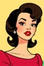 Placeholder: 1950s cartoon style portrait of a famous beautiful brunette actress looking luxurious with big red lips