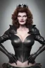 Placeholder: Rene Russo as evil queen in black leather gown, angry, busty, curvey, cleavage, unreal 5, octane render,cinema4d, dynamic lighting, dramatic lighting, 4k, redshift render, highly detailed, hyper realistic