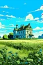 Placeholder: Disused, Victorian Manor House, Blue Sky, Over-Grown Fields, Vector Art