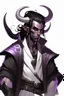 Placeholder: En Young male Black skin black hair tiefling White Wizard with large Black horns with a bit of Purple horns same size going from the front to the back. glowing Silver and White symbols Why don't Silver clothes