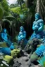 Placeholder: A blue grove with geode crystals designed in Hawaiian tiki statues painted by Gustave Courbet