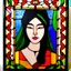 Placeholder: Art Noveau style, stained glass frame, my beautiful asian princess naturist model wife